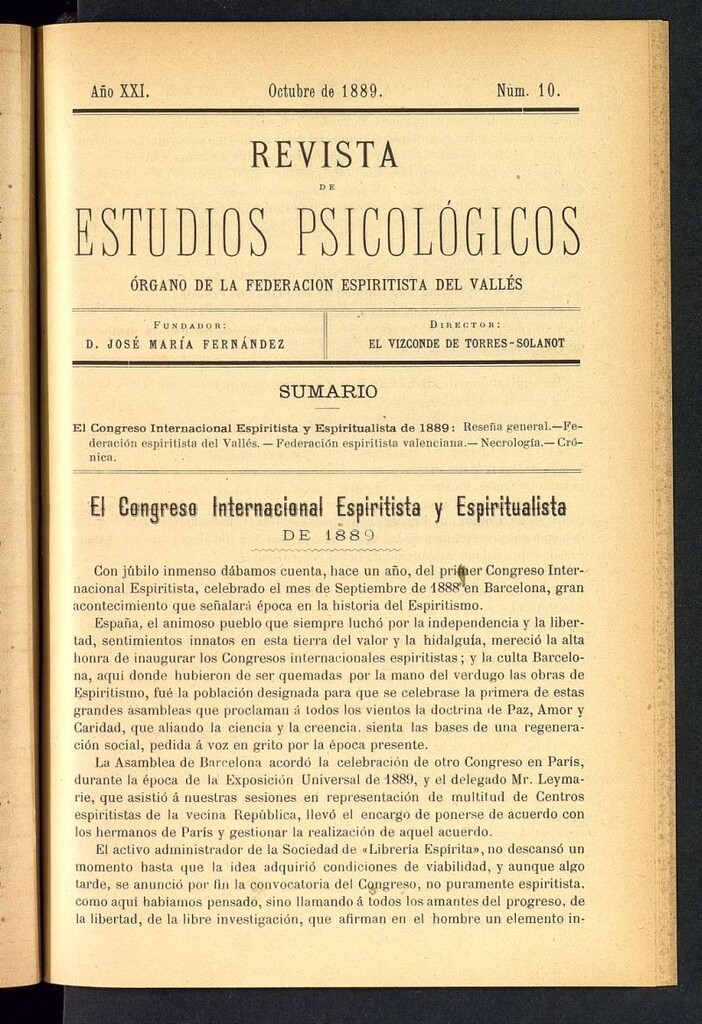 Miniatura de Revista de Estudios Psicológicos de octubre de 1889, nº 10