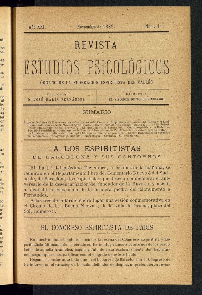 Miniatura de Revista de Estudios Psicológicos de noviembre de 1889, nº 11