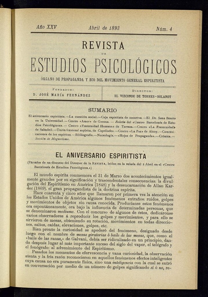 Miniatura de Revista de Estudios Psicológicos de abril de 1893, nº 4