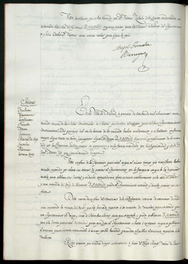 Miniatura de Libro de Acuerdos del Ayuntamiento de Madrid del 1 de octubre de 1813