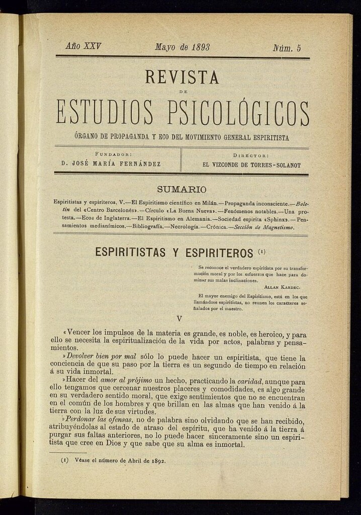 Miniatura de Revista de Estudios Psicológicos de mayo de 1893, nº 5