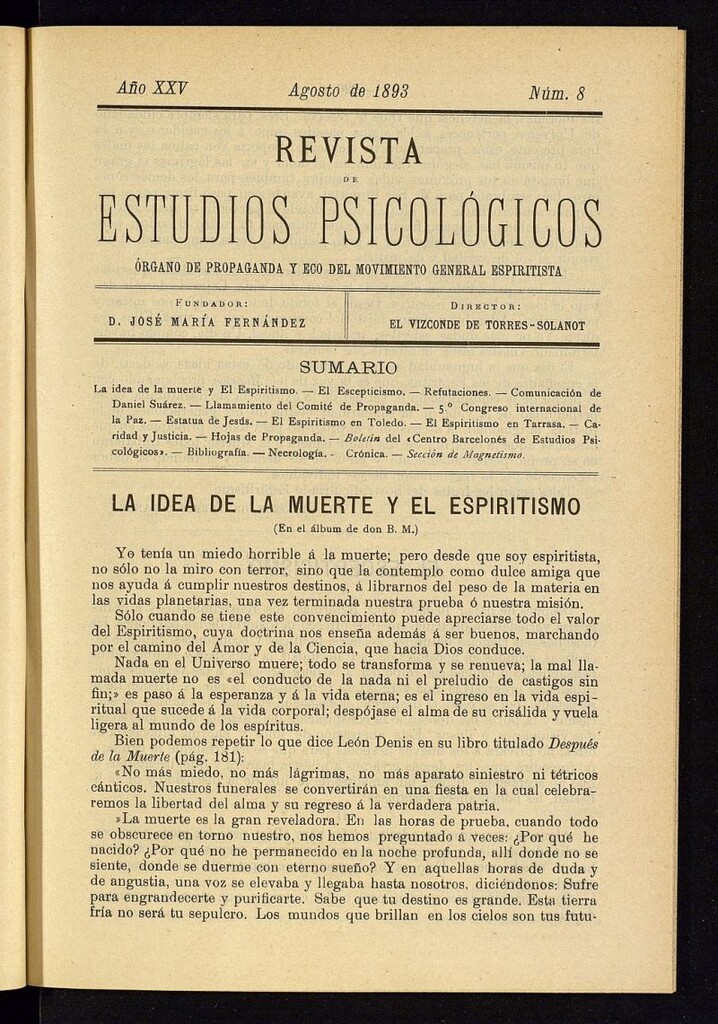 Miniatura de Revista de Estudios Psicológicos de agosto de 1893, nº 8