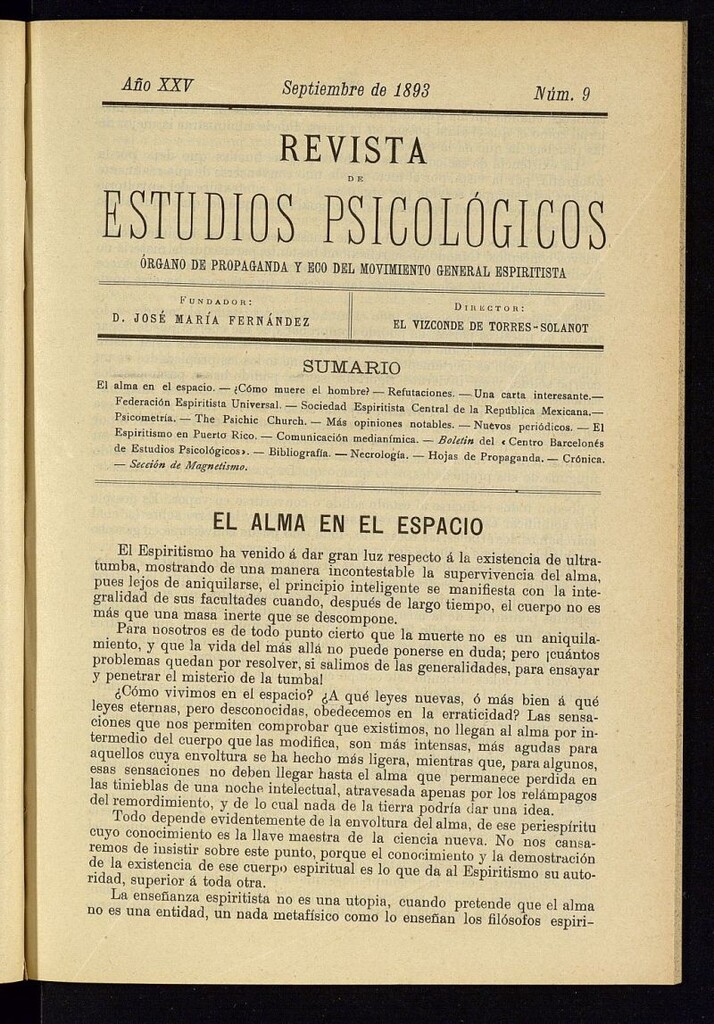 Miniatura de Revista de Estudios Psicológicos de septiembre de 1893, nº 9