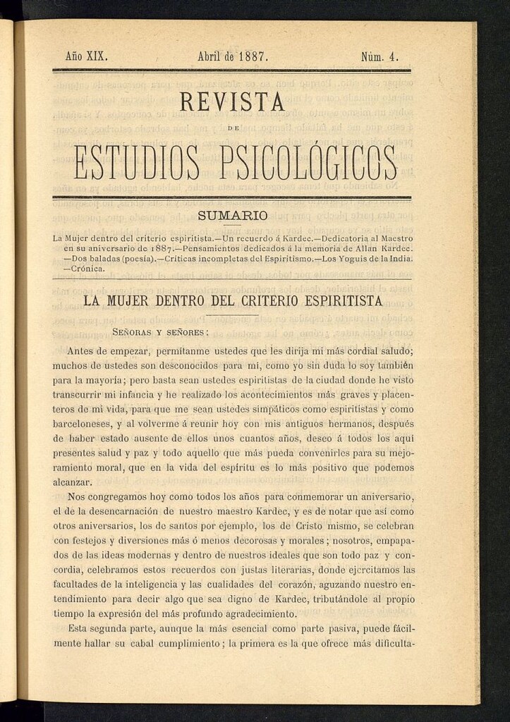 Miniatura de Revista de Estudios Psicológicos de abril de 1887, nº 4