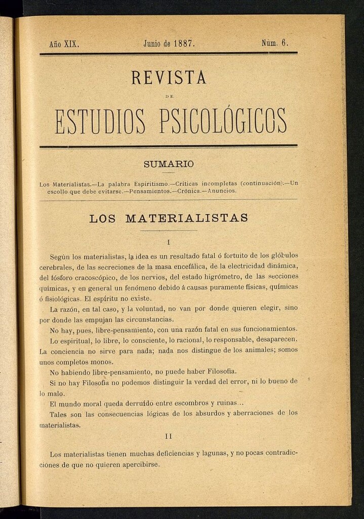 Miniatura de Revista de Estudios Psicológicos de junio de 1887, nº 6