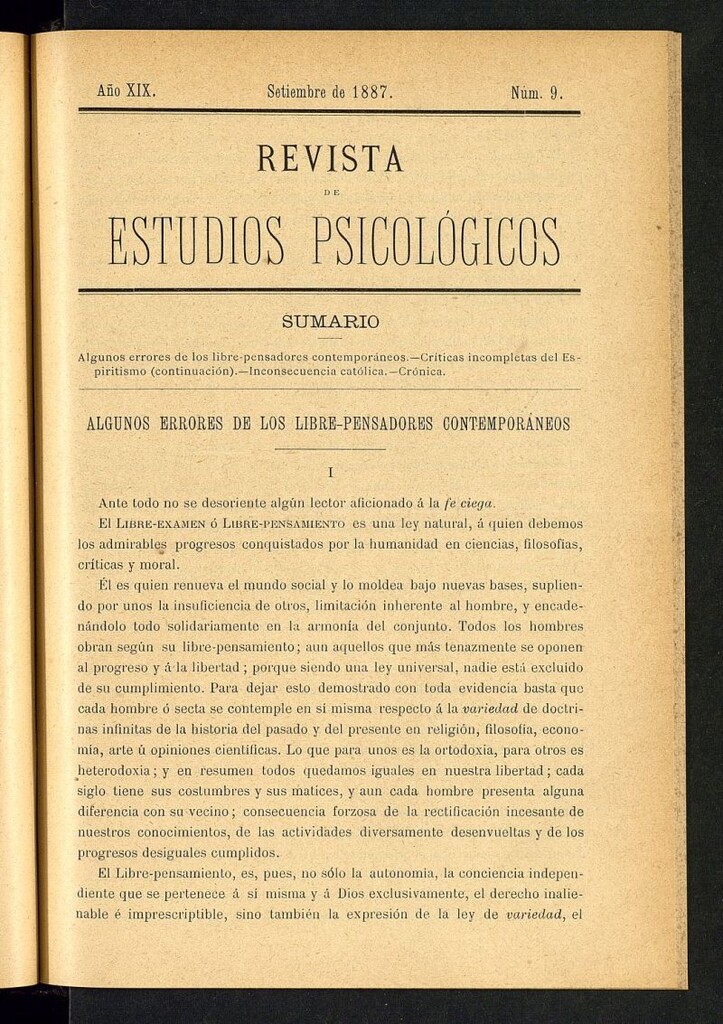Miniatura de Revista de Estudios Psicológicos de septiembre de 1887, nº 9