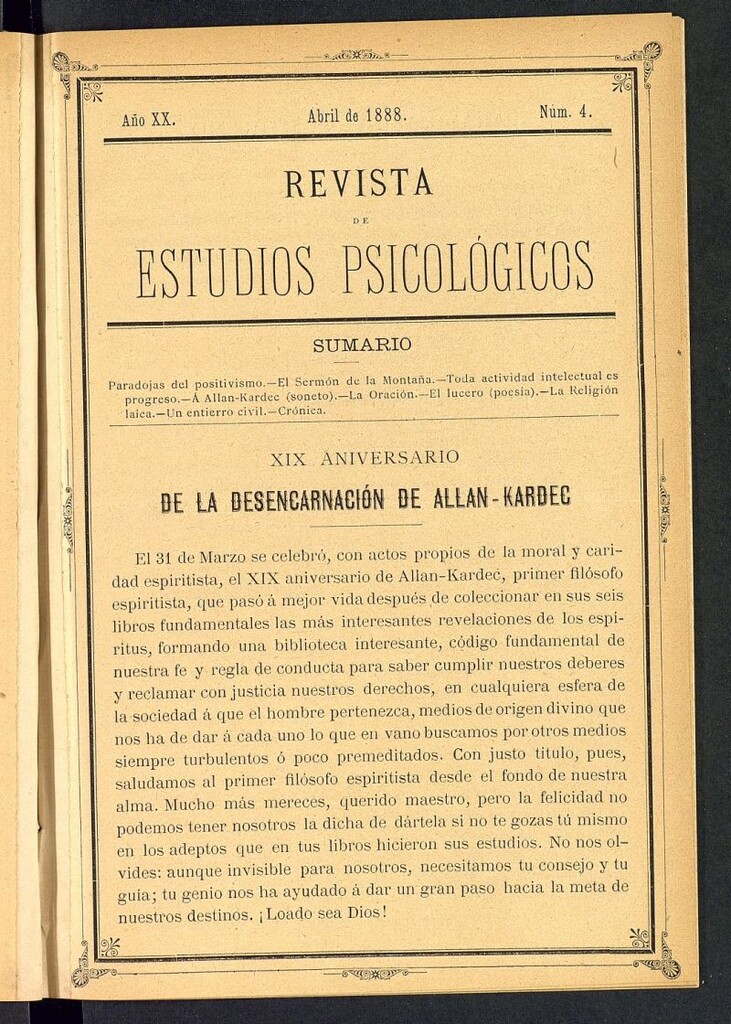 Miniatura de Revista de Estudios Psicológicos de abril de 1888, nº 4