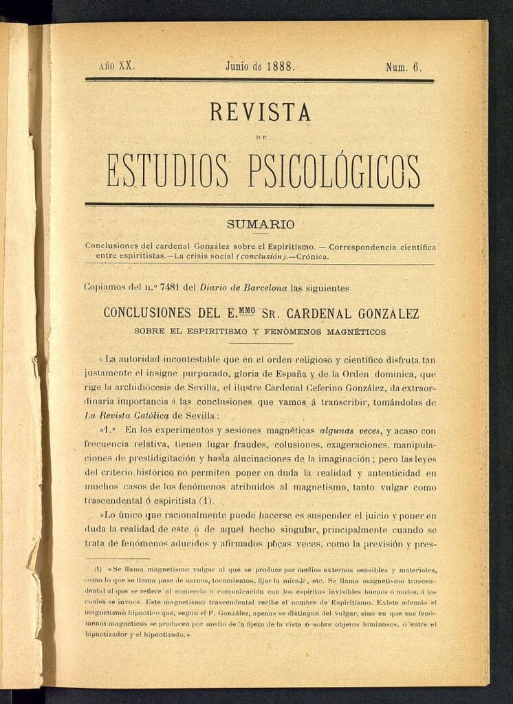 Miniatura de Revista de Estudios Psicológicos de junio de 1888, nº 6
