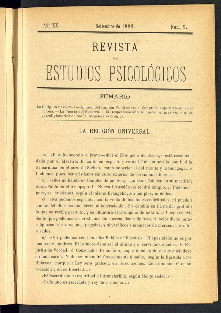 Miniatura de Revista de Estudios Psicológicos de septiembre de 1888, nº 9