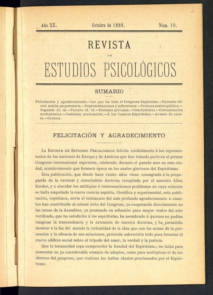 Miniatura de Revista de Estudios Psicológicos de octubre de 1888, nº 10