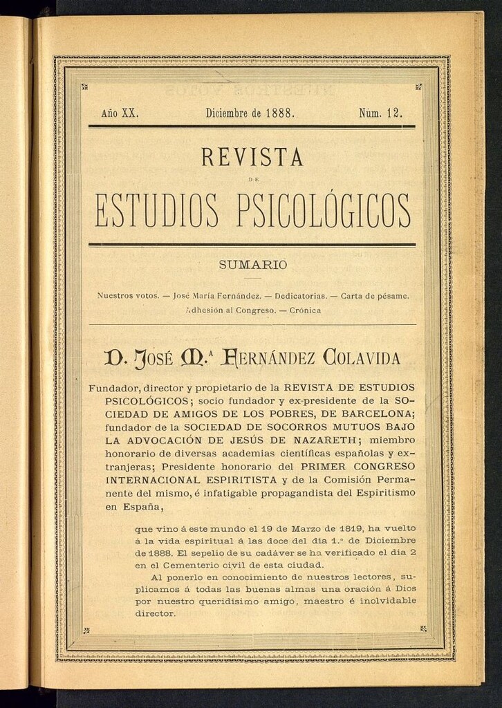 Miniatura de Revista de Estudios Psicológicos de diciembre de 1888, nº 12