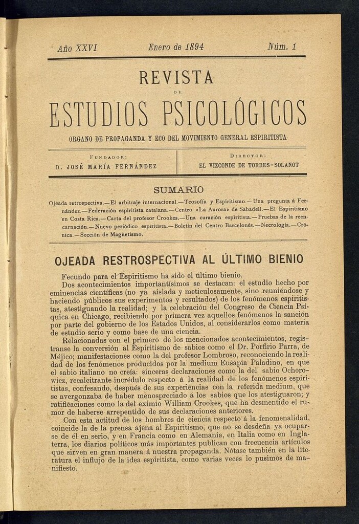 Miniatura de Revista de Estudios Psicológicos de enero de 1894, nº 1