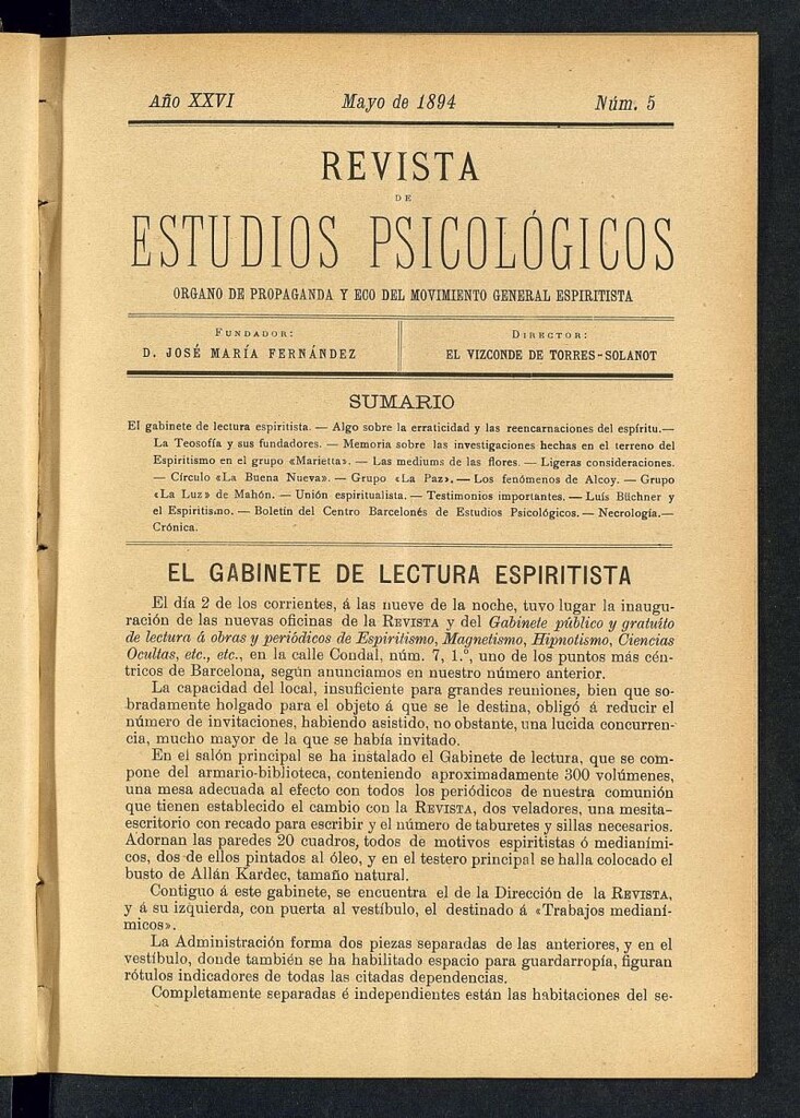 Miniatura de Revista de Estudios Psicológicos de mayo de 1894, nº 5
