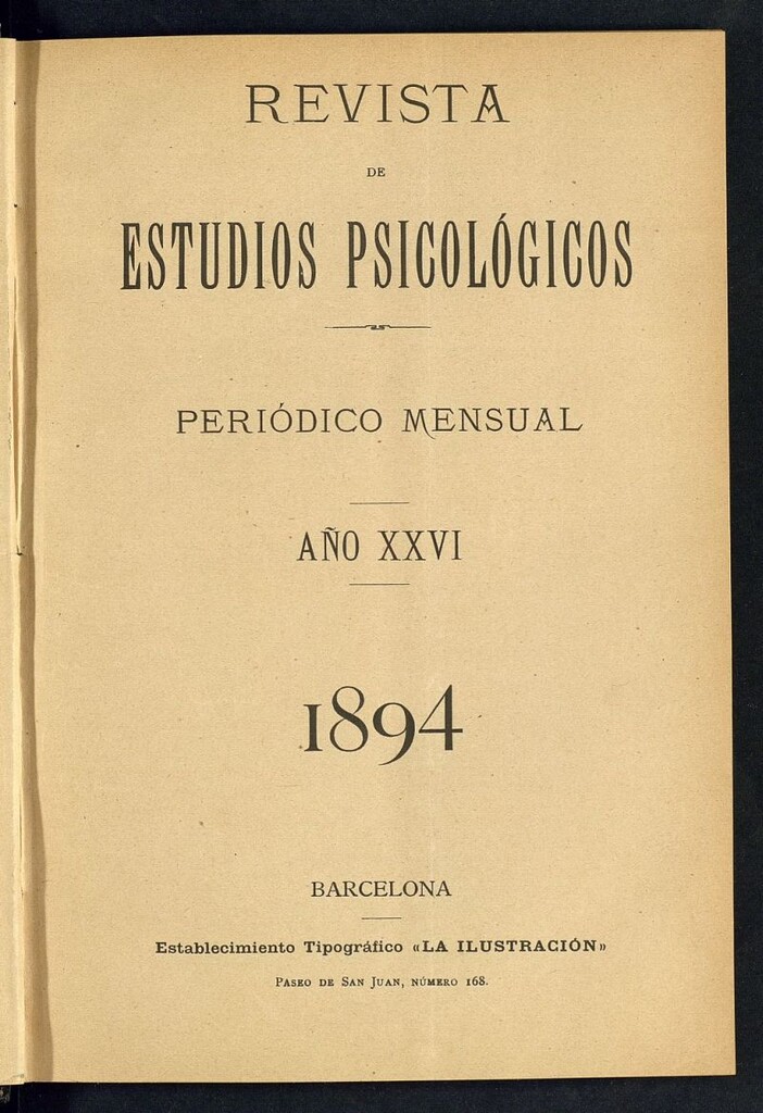 Miniatura de Revista de Estudios Psicológicos de agosto de 1894, nº 8