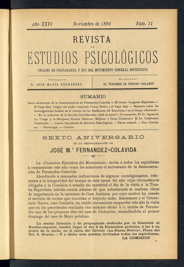 Miniatura de Revista de Estudios Psicológicos de noviembre de 1894, nº 11