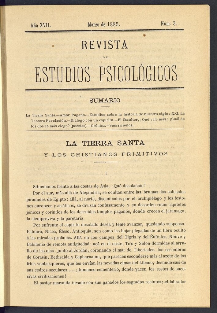 Miniatura de Revista de Estudios Psicológicos de marzo de 1885, nº 3