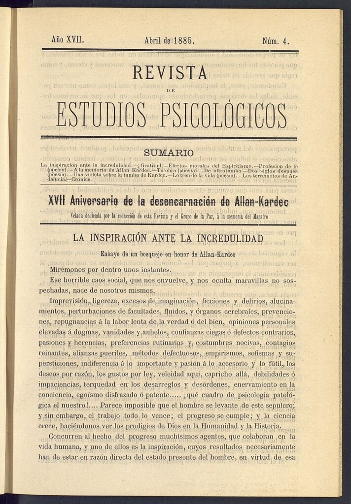 Miniatura de Revista de Estudios Psicológicos de abril de 1885, nº 4