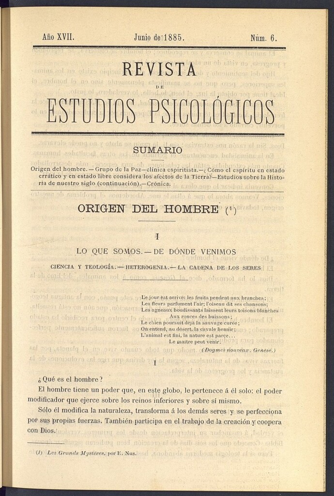 Miniatura de Revista de Estudios Psicológicos de junio de 1885, nº 6