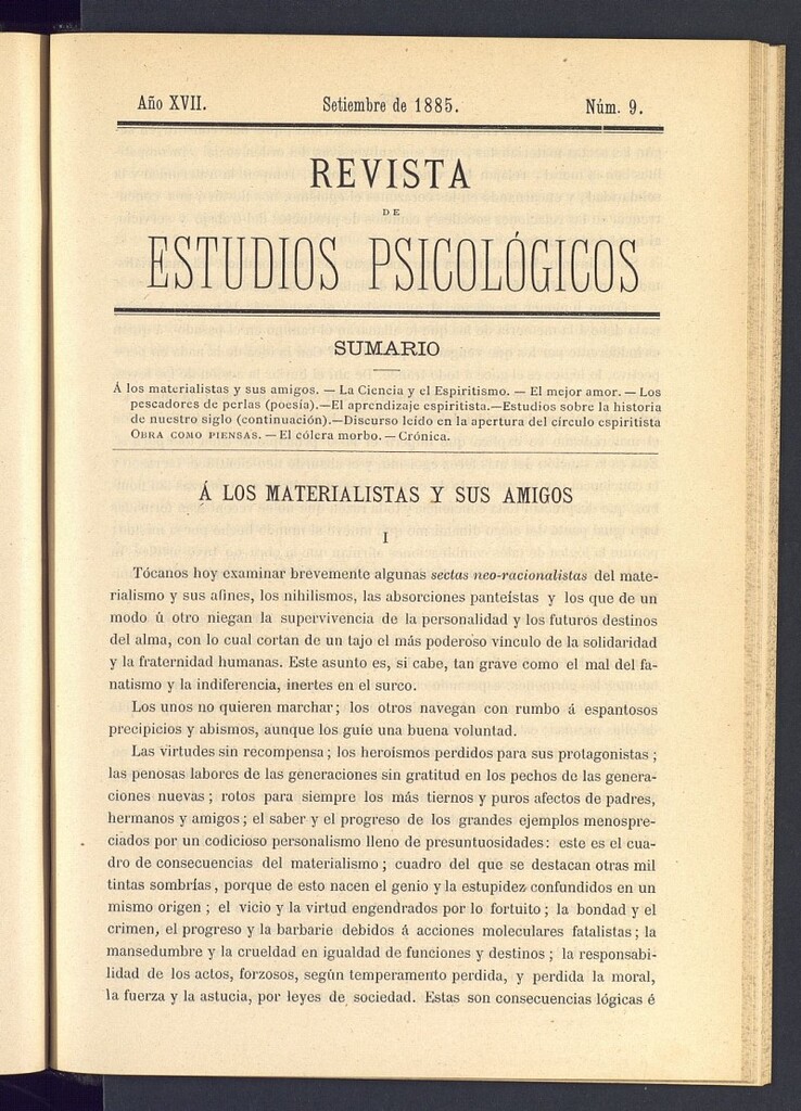 Miniatura de Revista de Estudios Psicológicos de septiembre de 1885, nº 9