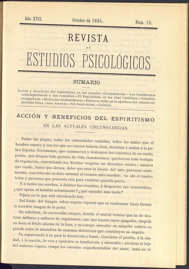 Miniatura de Revista de Estudios Psicológicos de octubre de 1885, nº 10