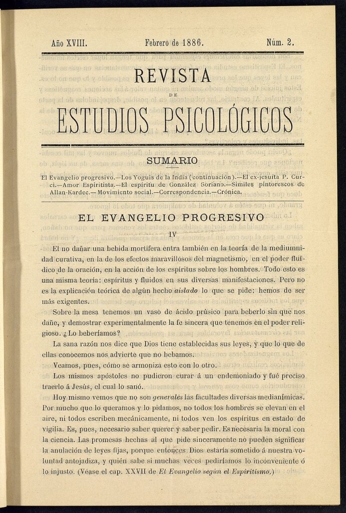 Miniatura de Revista de Estudios Psicológicos de febrero de 1886, nº 2