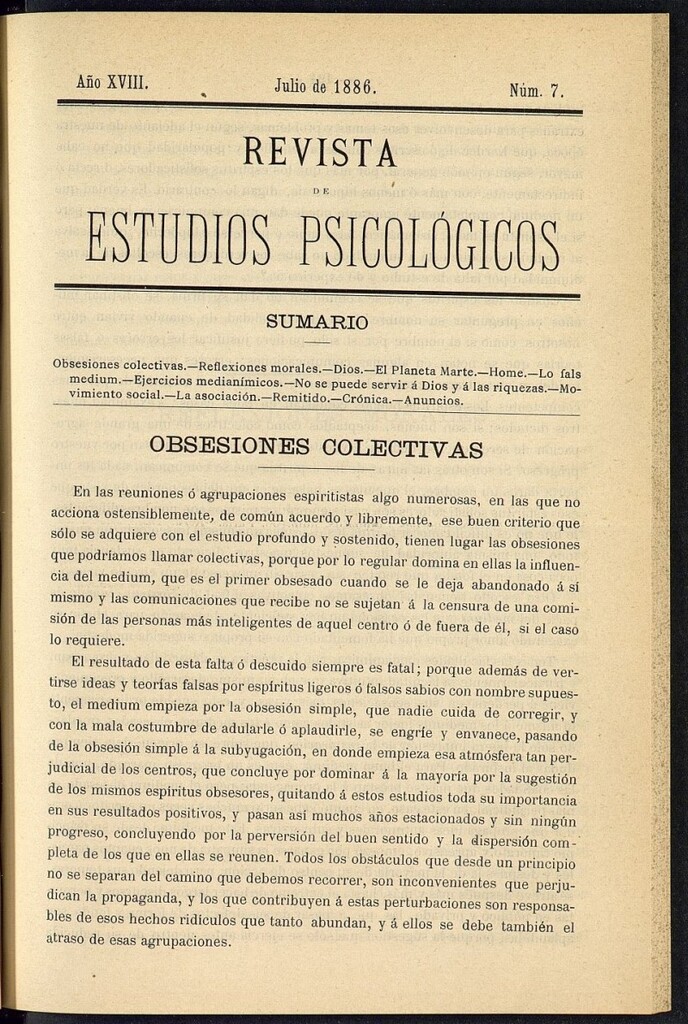 Miniatura de Revista de Estudios Psicológicos de julio de 1886, nº 7