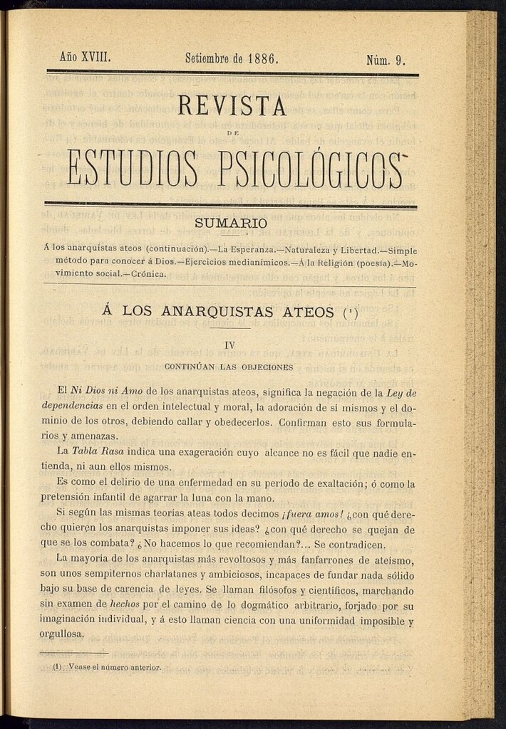 Miniatura de Revista de Estudios Psicológicos de septiembre de 1886, nº 9