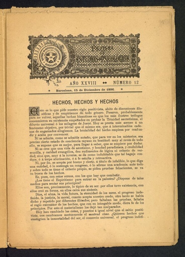 Miniatura de Revista de Estudios Psicológicos de 15 de diciembre de 1896, nº 12