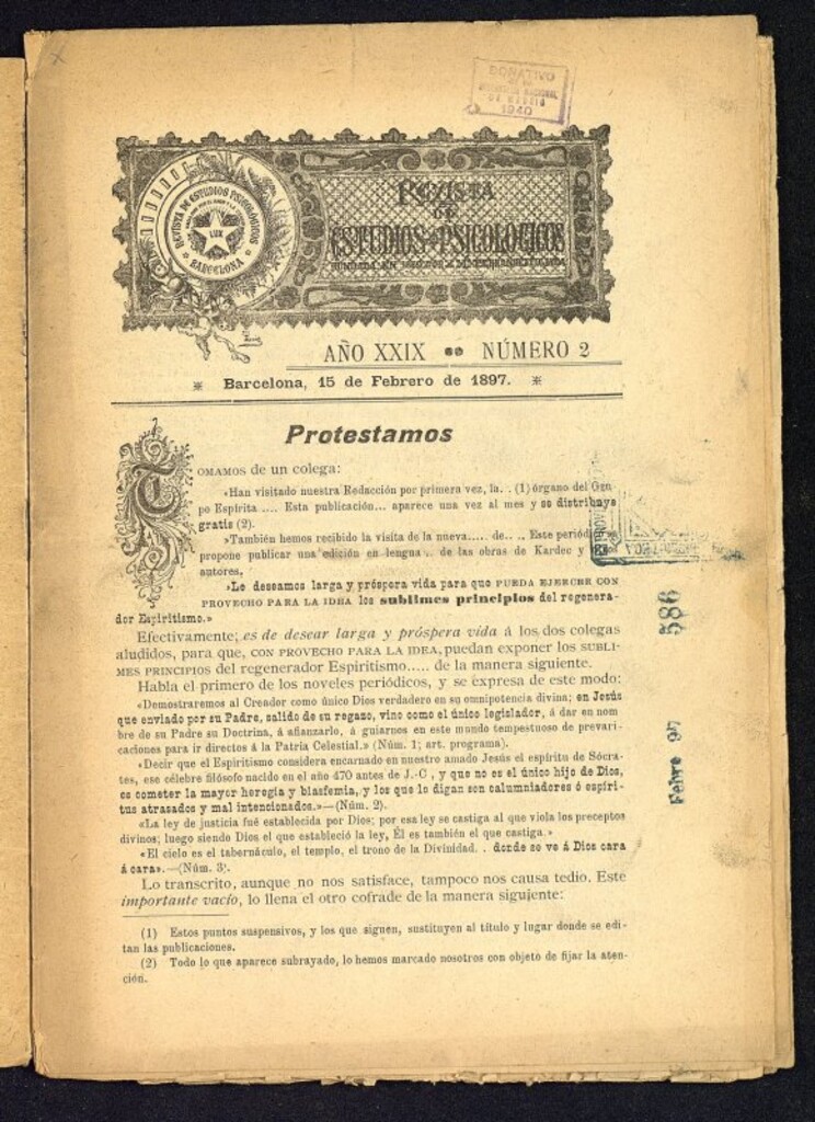 Miniatura de Revista de Estudios Psicológicos de 15 de febrero de 1897, nº 2