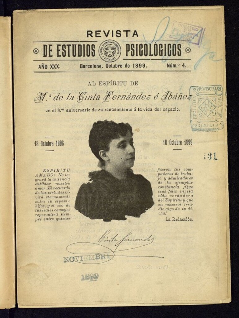 Miniatura de Revista de Estudios Psicológicos de octubre de 1899, nº 4