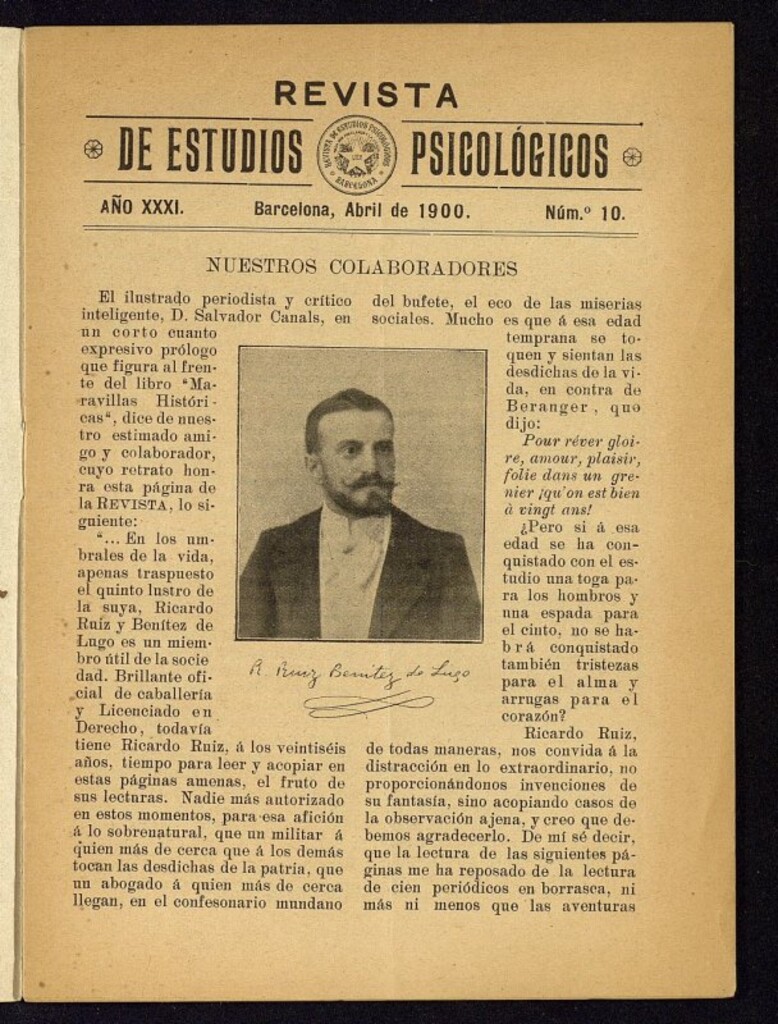 Miniatura de Revista de Estudios Psicológicos de abril de 1900, nº 10