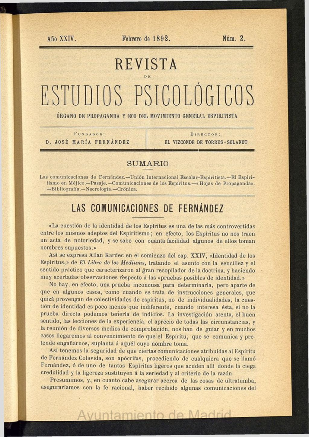 Miniatura de Revista de Estudios Psicológicos : periódico mensual de febrero de 1892, nº 2