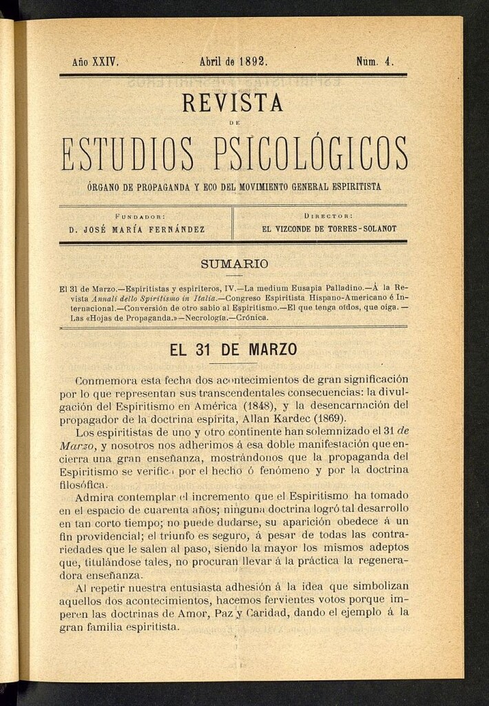 Miniatura de Revista de Estudios Psicológicos : periódico mensual de abril de 1892, nº 4