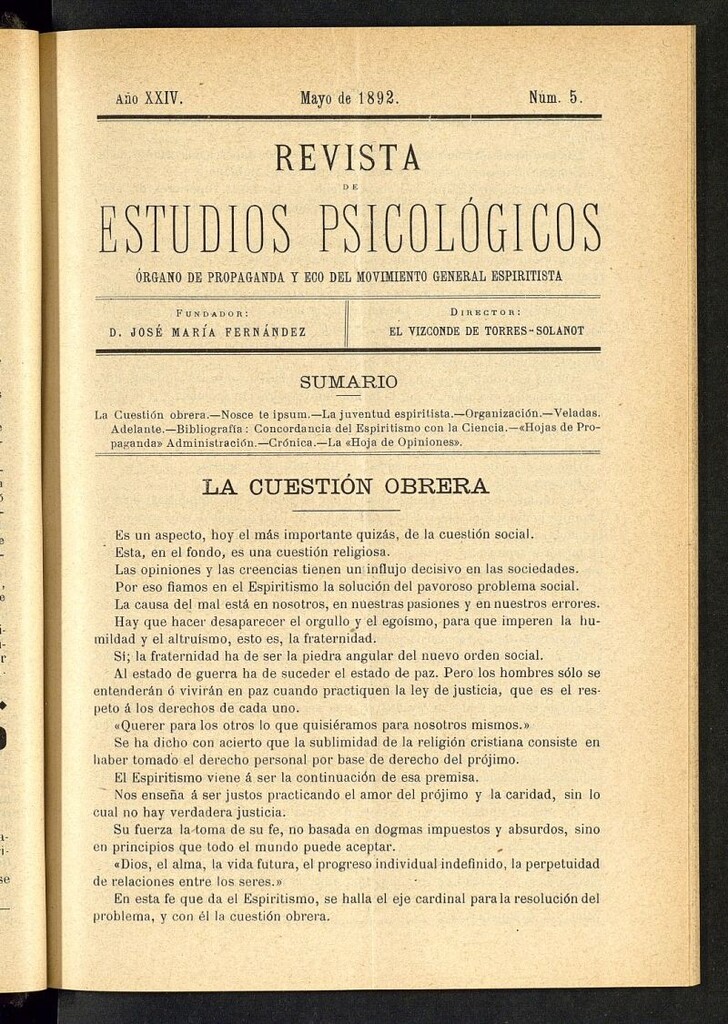 Miniatura de Revista de Estudios Psicológicos : periódico mensual de mayo de 1892, nº 5