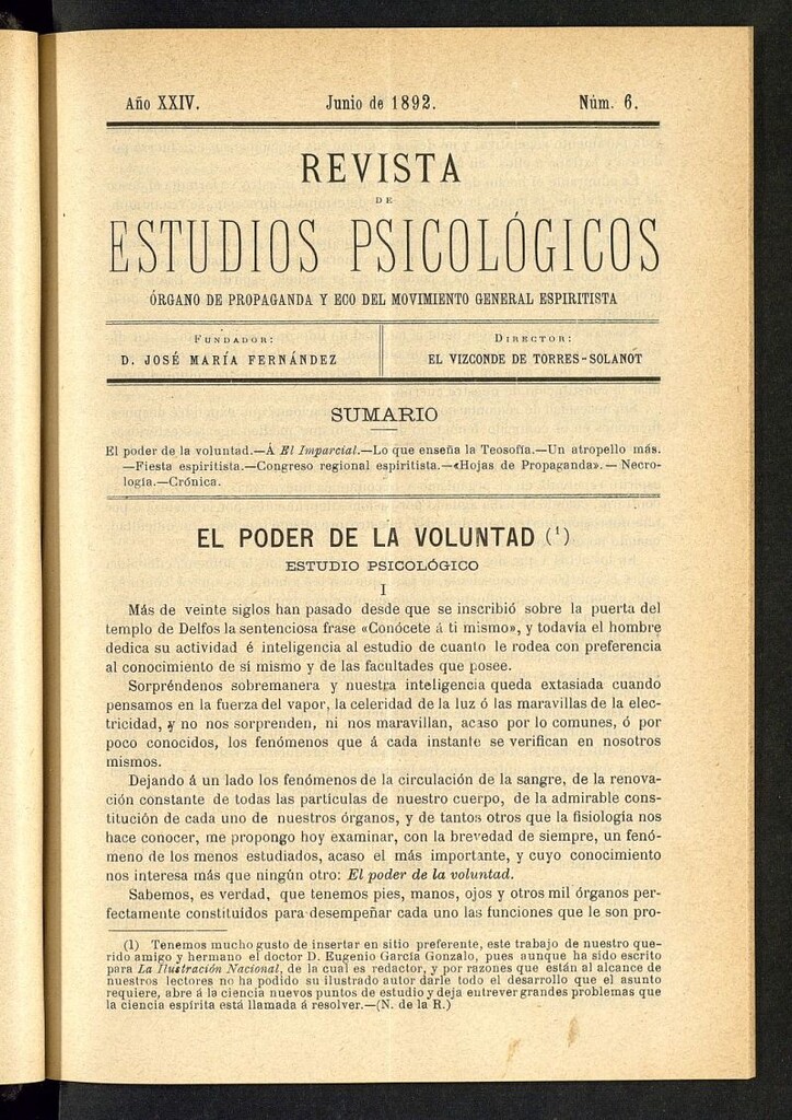 Miniatura de Revista de Estudios Psicológicos : periódico mensual de junio de 1892, nº 6