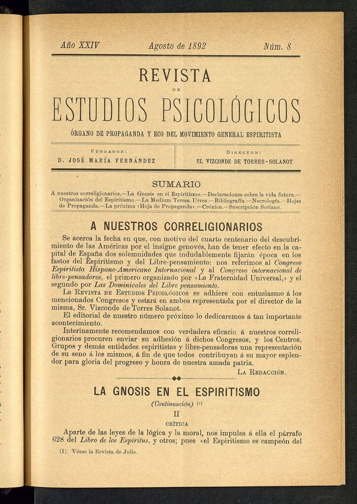Miniatura de Revista de Estudios Psicológicos : periódico mensual de agosto de 1892, nº 8