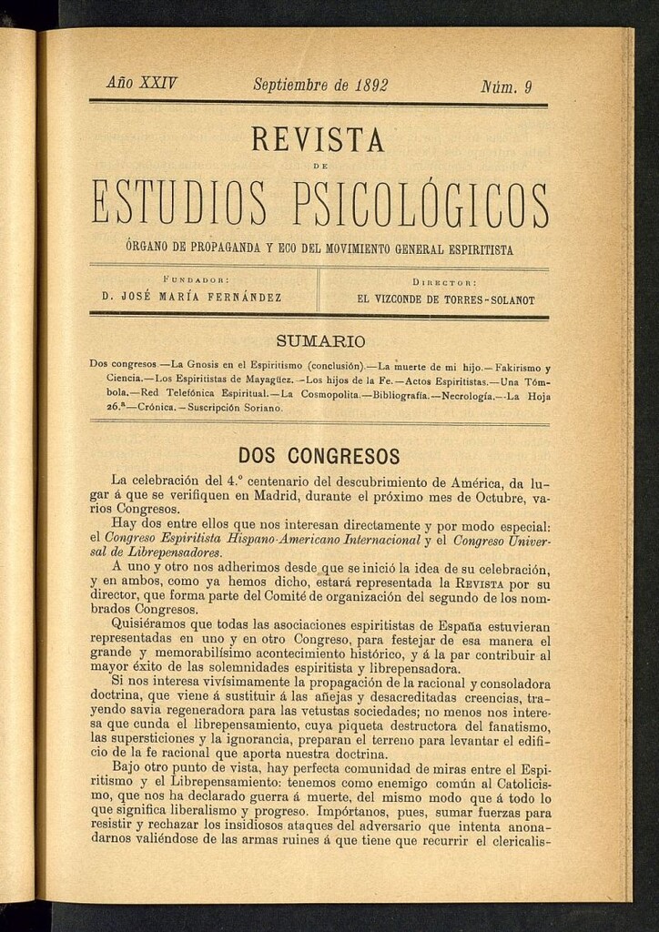 Miniatura de Revista de Estudios Psicológicos : periódico mensual de septiembre de 1892, nº 9