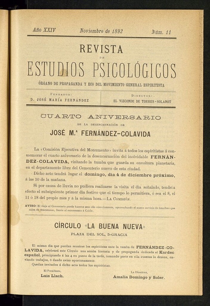 Miniatura de Revista de Estudios Psicológicos : periódico mensual de noviembre de 1892, nº 11