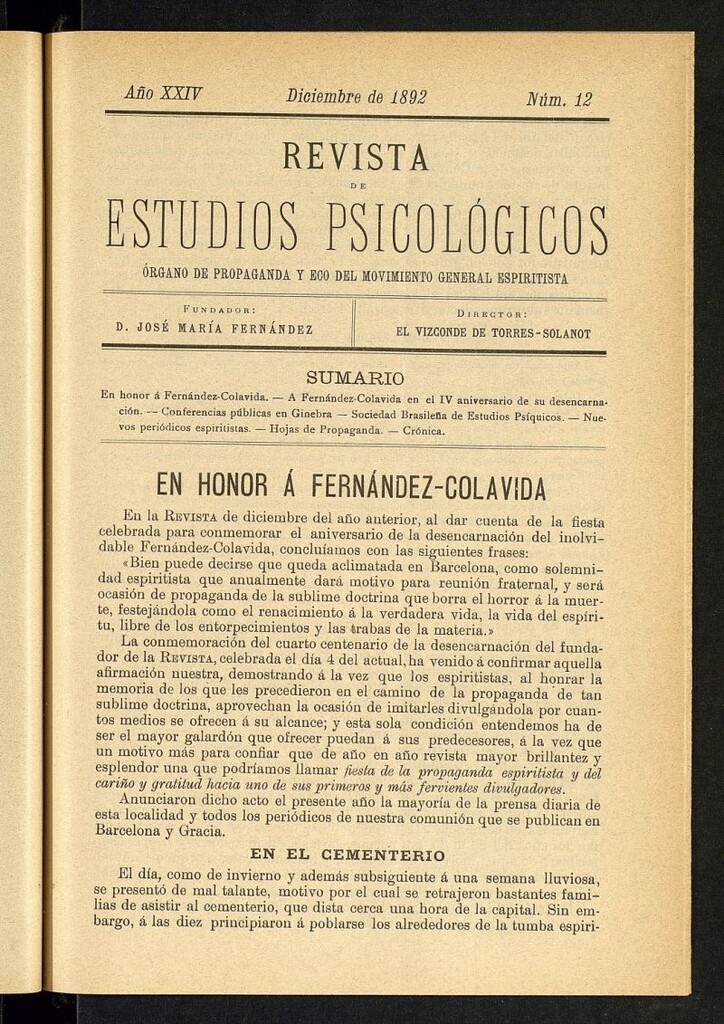 Miniatura de Revista de Estudios Psicológicos : periódico mensual de diciembre de 1892, nº 12