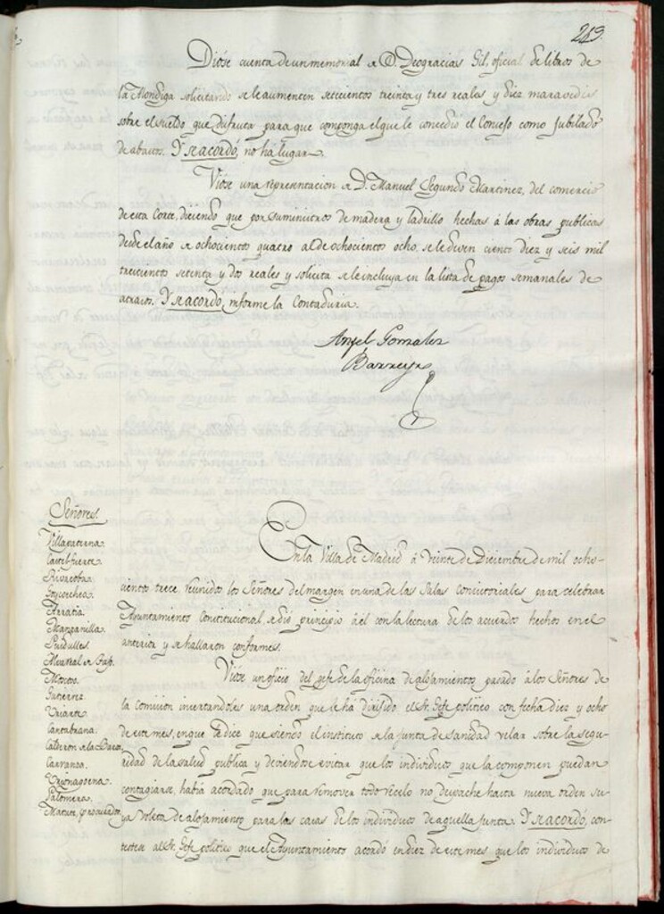 Miniatura de Libro de Acuerdos del Ayuntamiento de Madrid del 20 de diciembre de 1813