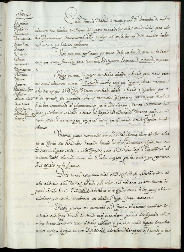 Miniatura de Libro de Acuerdos del Ayuntamiento de Madrid del 31 de diciembre de 1813