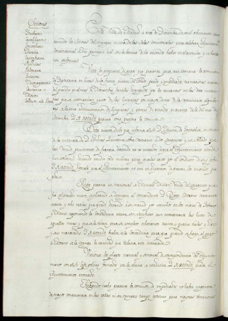 Miniatura de Libro de Acuerdos del Ayuntamiento de Madrid del 11 de diciembre de 1813