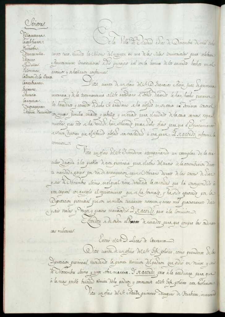 Miniatura de Libro de Acuerdos del Ayuntamiento de Madrid del 10 de diciembre de 1813
