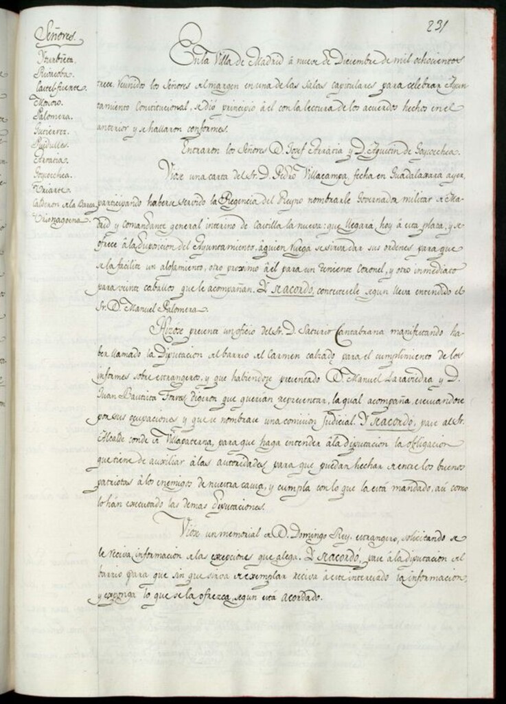 Miniatura de Libro de Acuerdos del Ayuntamiento de Madrid del 9 de diciembre de 1813