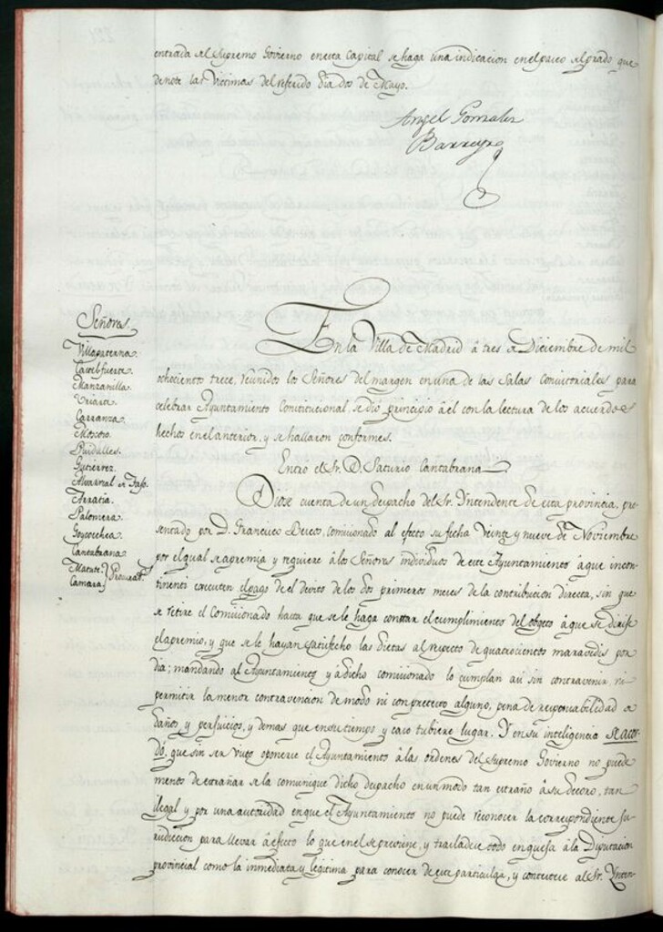 Miniatura de Libro de Acuerdos del Ayuntamiento de Madrid del 3 de diciembre de 1813