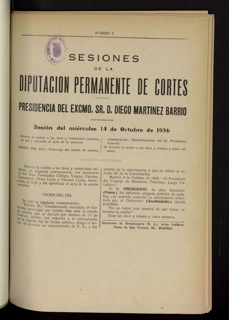 Miniatura de Sesiones de la Diputación Permanente de Cortes