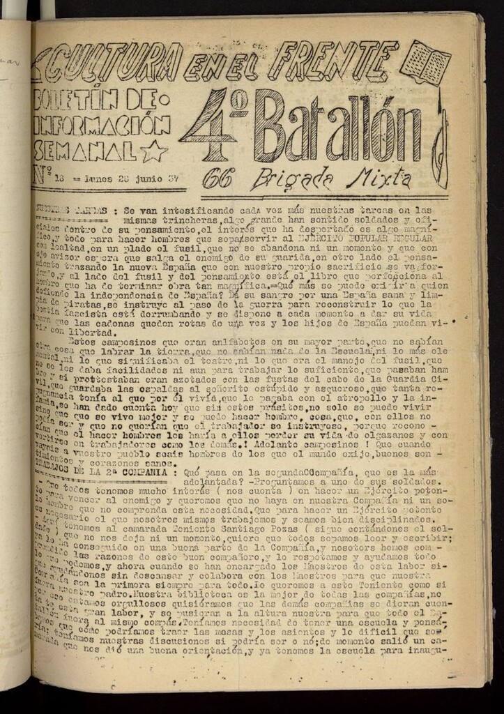 Miniatura de Cultura en el Frente: boletín de información semanal