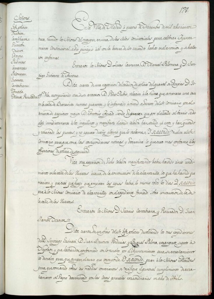 Miniatura de Libro de Acuerdos del Ayuntamiento de Madrid del 4 de noviembre de 1813