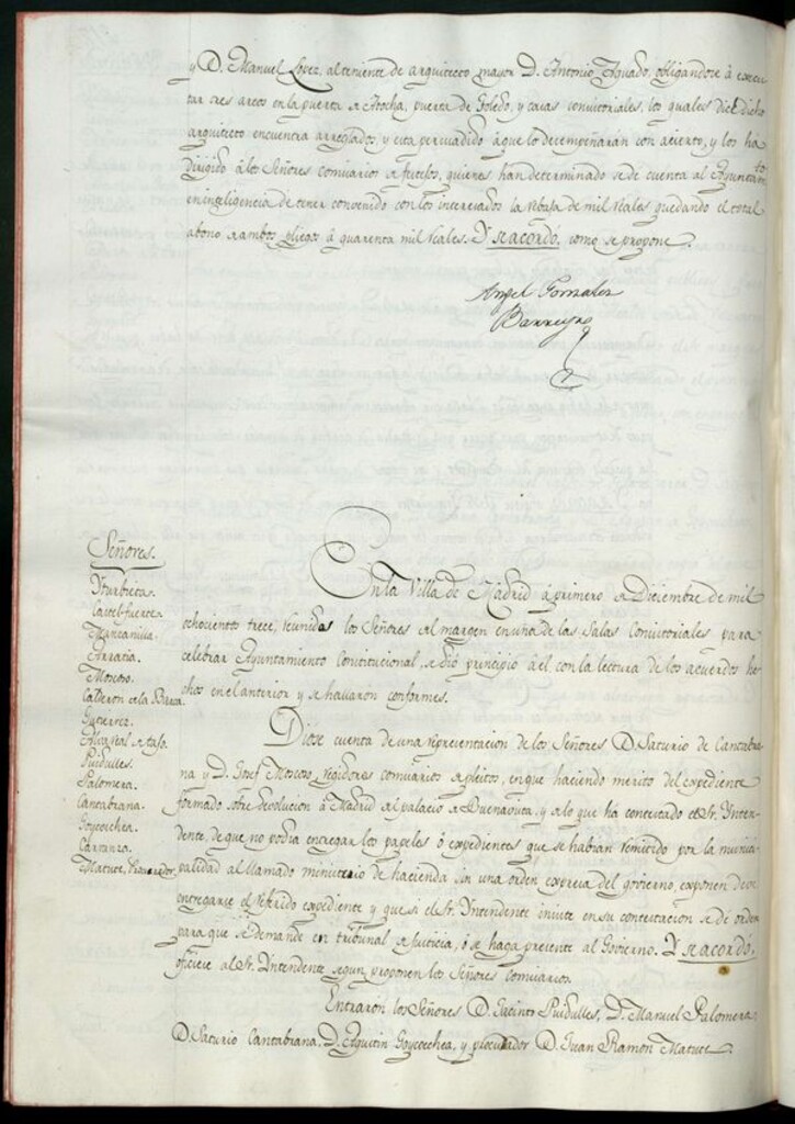 Miniatura de Libro de Acuerdos del Ayuntamiento de Madrid del 1 de diciembre de 1813