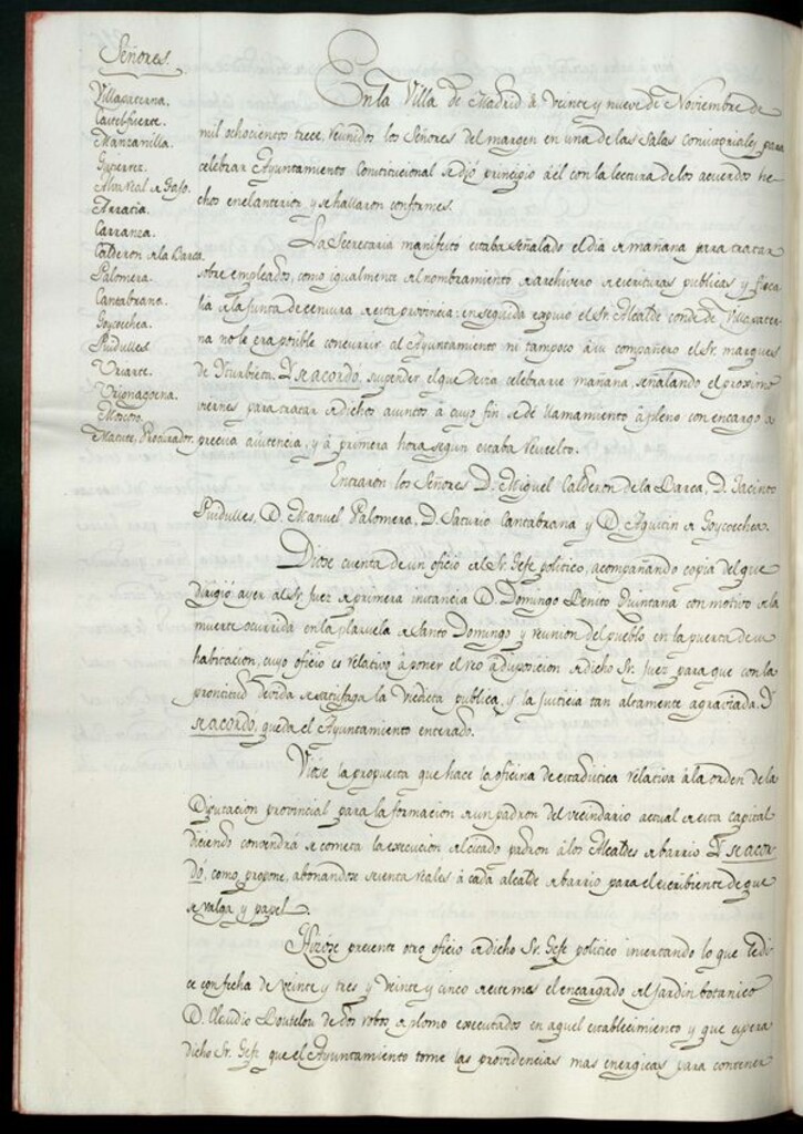 Miniatura de Libro de Acuerdos del Ayuntamiento de Madrid del 29 de noviembre de 1813